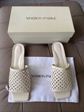 NWT Marion Parke Cream Leather Woven Slide Mules size 11 (41)